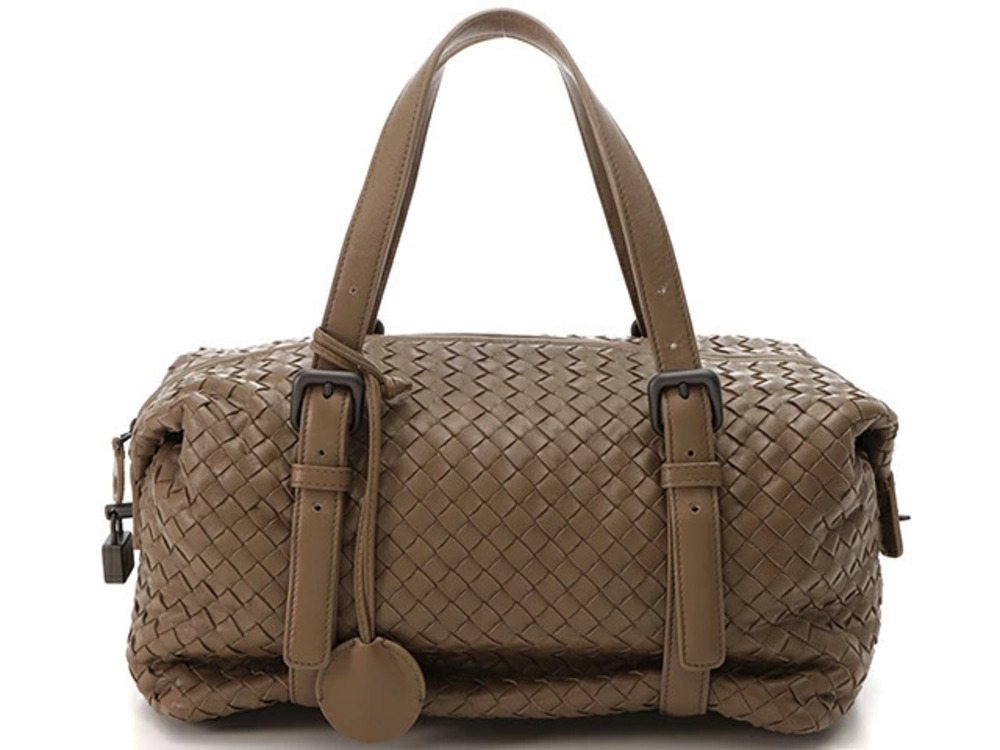 BOTTEGA VENETA Intrecciato Boston Bag Khaki Green Calfskin HU